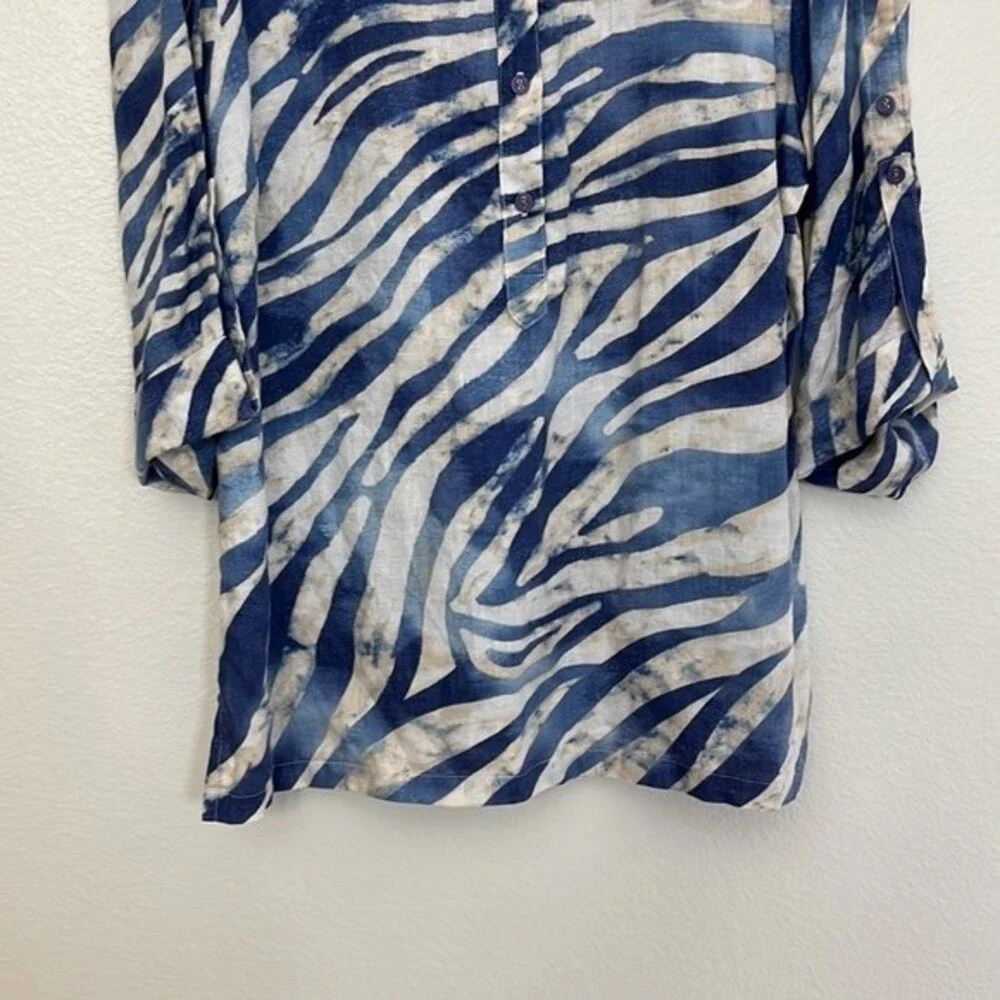 JM collection Woman’s Tiger Animal print Linen Blouse Sz 12